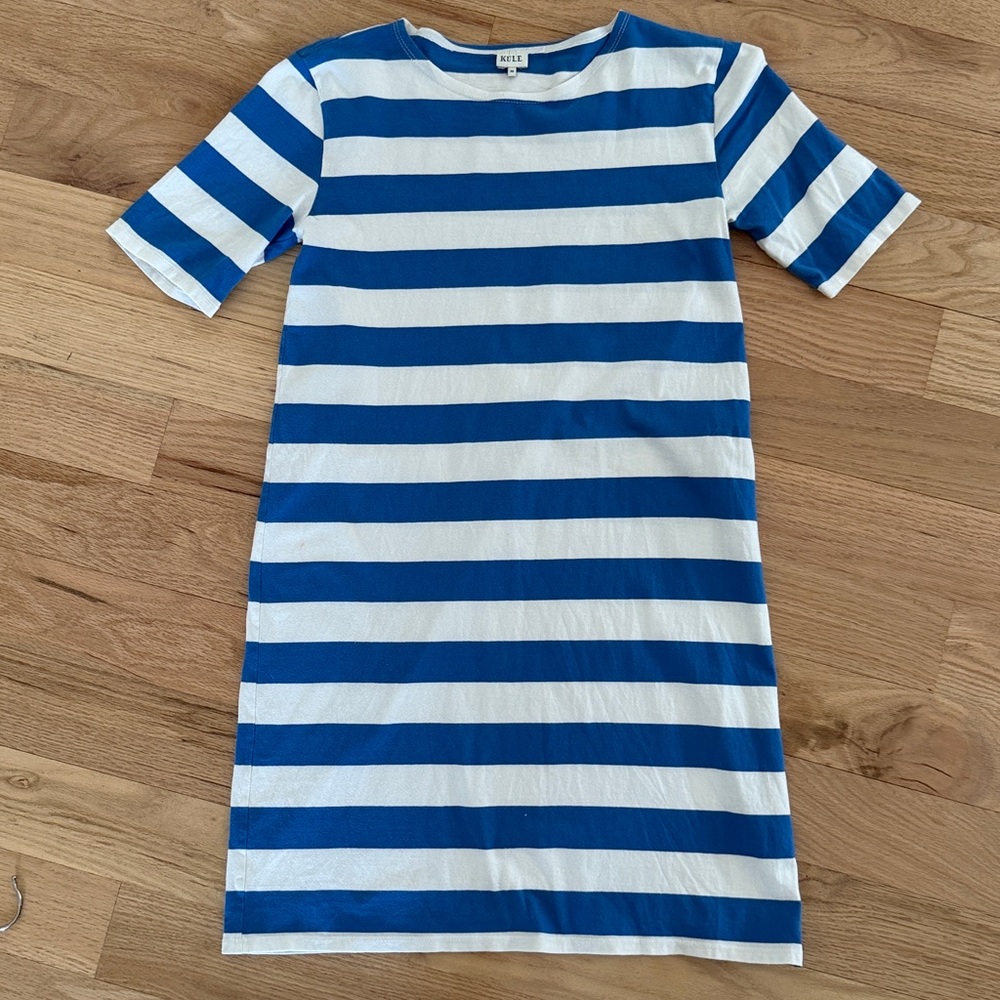 KULE "The Tee Dress" white/royal blue short sleeve cotton dress women's size XS